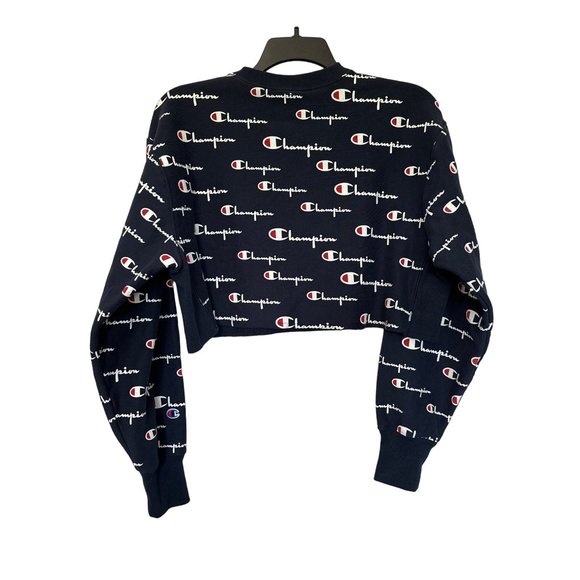 Champion Reverse Weave Sweatshirt Womens Size L Navy Blue Cutoff Cropped Boxy - Picture 7 of 7